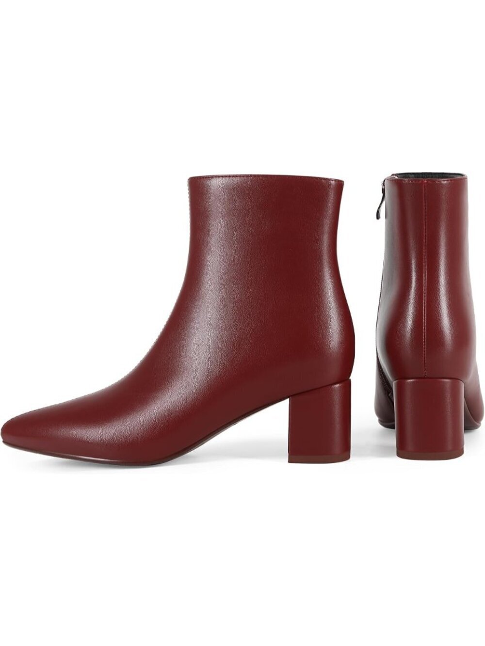 Women's Red Ankle Boots Pointed Toe Chunky Block Low Heeled Short Boots